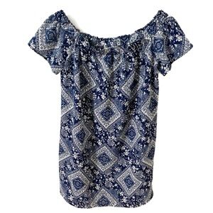 Lemondrop Off Shoulder Neckline Boho Print Print Short Sleeve Mini Shift Dress